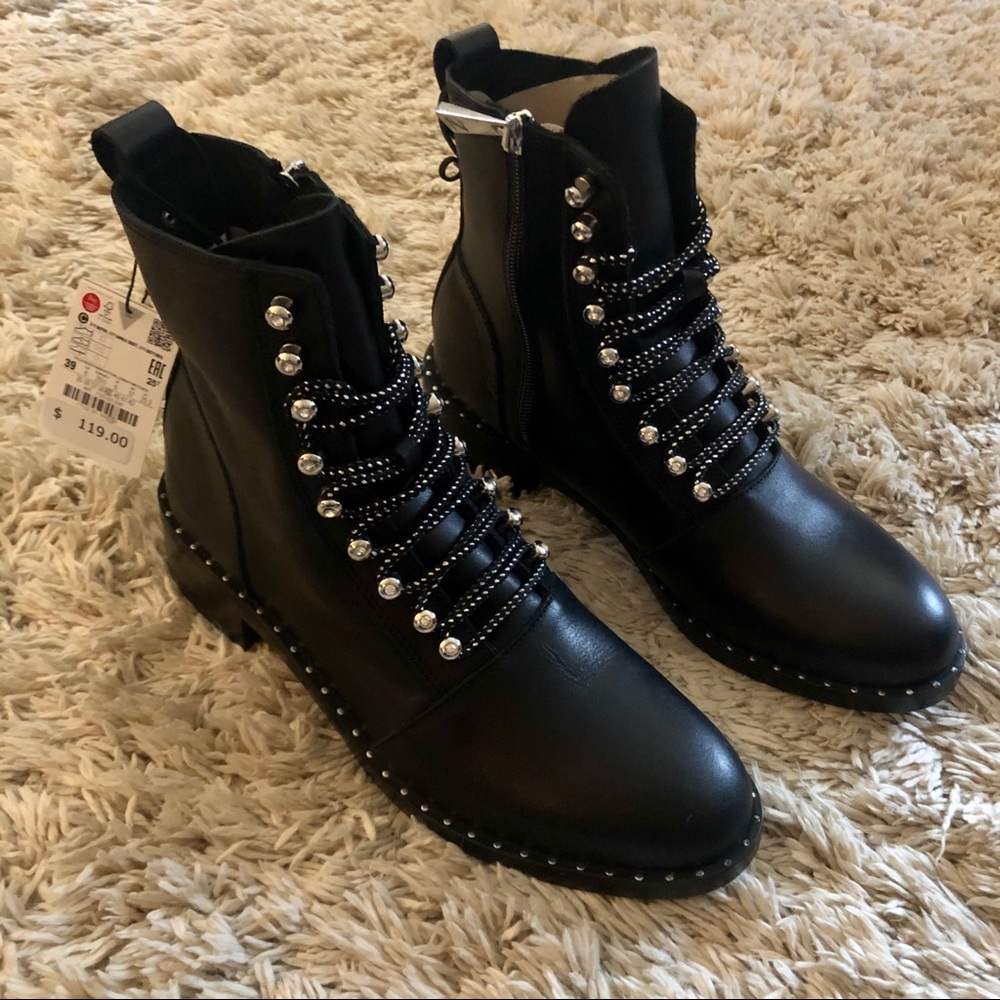 Zara Moto Studded Ankle Boots NWT